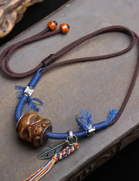Tibetan Returned Bone Copper Inlay Engraved Roc Bird Pendant Bone Chain Tibetan Silver Feather Accessories Braided Rope Sweater - Aliexpress - FashionsVida