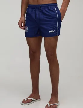 Men's Piped Football Embroidered Short Length Swim Short Navy Size Medium Navy M - boohooMAN - FashionsVida
