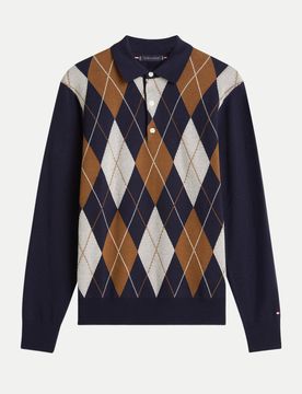 Strickpullover mit Polo-Kragen Blau XL
