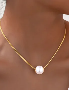 Chic Imitation Pearl Double Layer Necklace for Women,Stainless Steel Gold Plated Square Snake Chain Choker, Fine Jewelry Gift - Aliexpress - FashionsVida