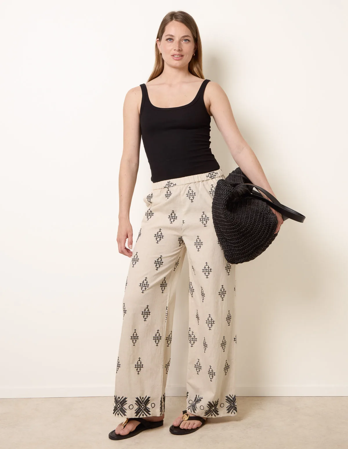 Embroidered Trousers - L / STONE - female - Blue Vanilla - FashionsVida