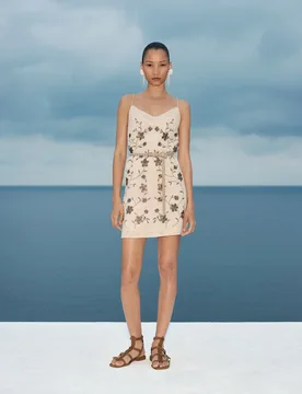 Pure Cotton Embellished V-Neck Mini Cami Dress Soft White female - M&S - FashionsVida