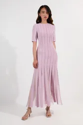 Womens Viscose Blend Filament Full Skirt Knit Midi Dress - Dusty Pink - Size Large
