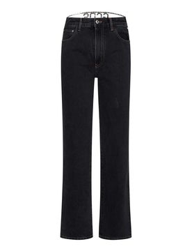 Jeans in denim con girocollo in strass