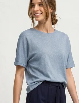 Dropped Shoulder Shirt mit Glitzerdetails female Blau - Street One - FashionsVida