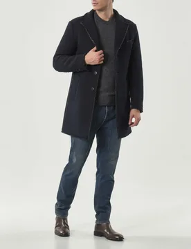 Cappotto blu taglio a vivo in tessuto di misto lana e cotone armaturato - A.F.F. - FashionsVida