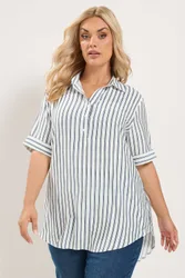 Stripe Half Placket Shirt - Ivory - Size: 12