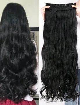 Peluca negra extra larga ondulada, extensiones de cabello con 5 clips, extensiones con clips de 18-36 pulgadas para mujeres, fiestas, cosplay, vacacio - Shein - FashionsVida