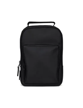 Zaino Book Daypack nero in tessuto tecnico impermeabile effetto gommato con tasca esterna - Rains - FashionsVida