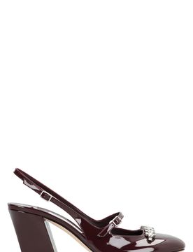 Patent Leather Slingback Pumps with Crystal Details