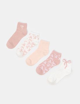 Calzini a coste con cotone e motivo di fiocchi 5 pack - multicolor
