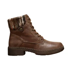 Women's Warm Lined Winter Combat Boots with Fur Collar in Tan Size: 7 - Tan - Size: 7