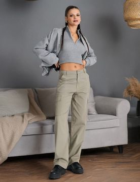 Jeans cargo a vita alta - verde
