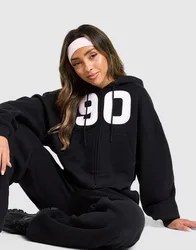 Studio 90 Oversized Crop Full-Zip Hoodie - Damen, Schwarz - female - Size: S