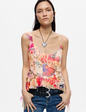 Top diseñado por mr. christian lacroix, Mujer, Poliester, Naranja, XS