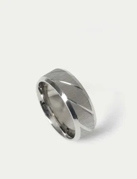Auto Stainless Brushed Engraved Ring Silver male - Autograph - FashionsVida