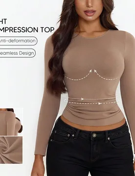 Sujetador deportivo sin costuras para mujer, camiseta interior de cuello redondo de manga larga y peso ligero para el verano - Shein - FashionsVida
