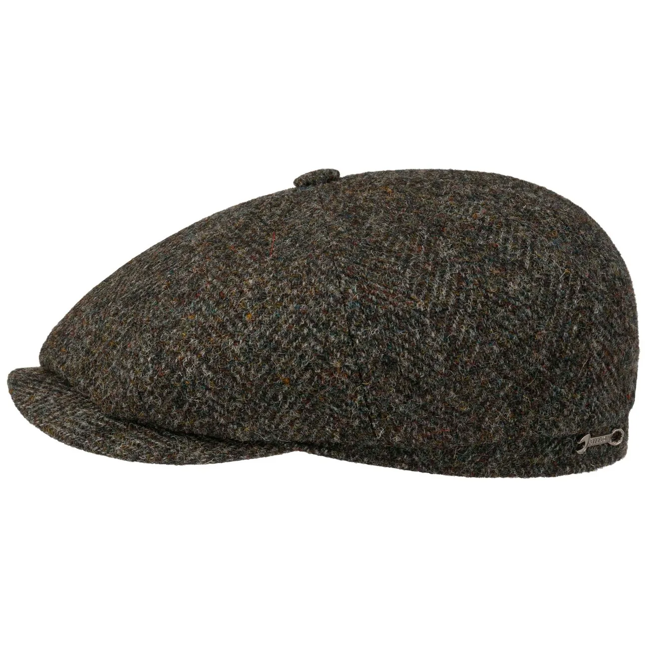 Hatteras Dark Herringbone Flat Cap by - olive-mottled - Herren - Size: M (56-57 cm) - Stetson - FashionsVida