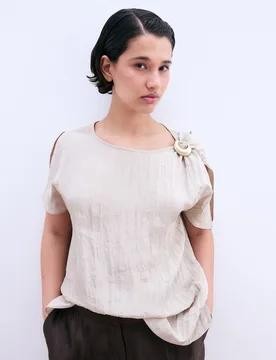 Blusa lisa de manga corta de mujer - Couchel - FashionsVida