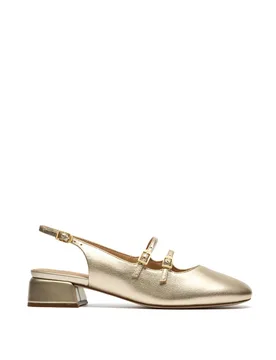 Leather Metallic Block Heel Slingback Shoes Gold female - Clarks - FashionsVida