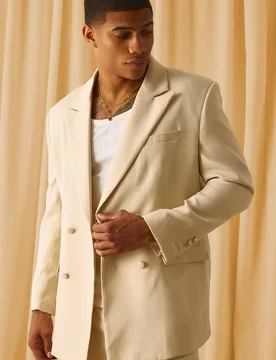 Herren Zweireihiger Anzugblazer Ecru Größe 40 - boohooMAN - FashionsVida