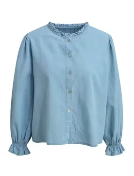 BLOUSE DENIM-LOOK WITH VOLANTS female