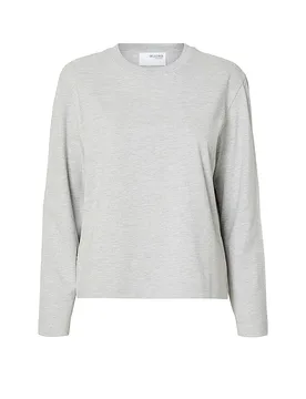 Langarmshirt SLFESSENTIAL hellgrau S damen - SELECTED FEMME - FashionsVida