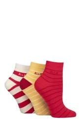 Women's 3 Pair Plain, Striped and Patterned Cotton Anklets with Smooth Toes Parisian Rose Striped 4-8 - Multi Coloured - Size: Small