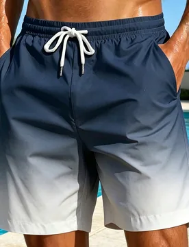Bañador de hombre con estampado degradado, sin forro, cintura elástica con cordón, bolsillos laterales, pantalones cortos de playa hawaiana - Shein - FashionsVida