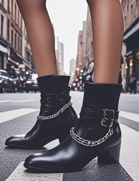 Autumn And Winter Pointed High heels Men's boots Tie a chain Rivet Belt buckle Thick heel Genuine Leather Thick heeled boots - Aliexpress - FashionsVida