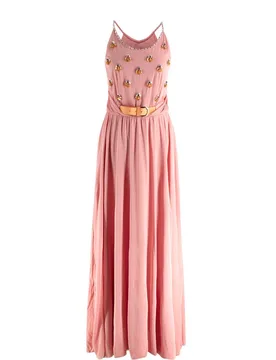 Embellished Belted Pink Maxi Dress - Emilio Pucci - FashionsVida