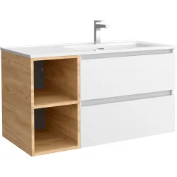 Mueble de baño con 2 cajones coqueta izquierda 2 huecos y Lavabo integrado Bequia