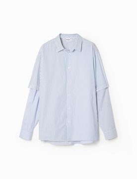 Camisa manga larga deconstruida, Algodon, Azul, M