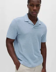 Relaxed Fit Pure Cotton Pique Polo Shirt Light Denim male