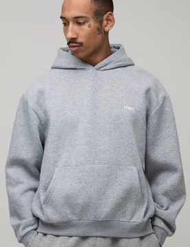 Men's Oversized Boxy Man Dot Embroidered Hoodie Grey Marl Size Small Grey Marl S - boohooMAN - FashionsVida