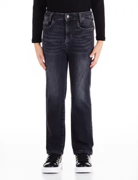 Jeans slim a vita media nero lavato in cotone stretch con schiariture e baffature - Liujo - FashionsVida