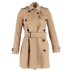 Preloved Double-Breasted Belted Peacoat in Brown Wool - Light Brown - Size: 4