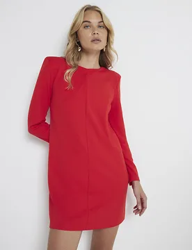 Womens Mini Shift Dress Red Shoulder Pad - Size 6 Uk - River Island - FashionsVida