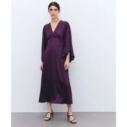Vestido jacquard manga capa con abertura de mujer