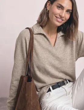 Langarm Poloshirt im Melange-Look female Beige - Street One - FashionsVida