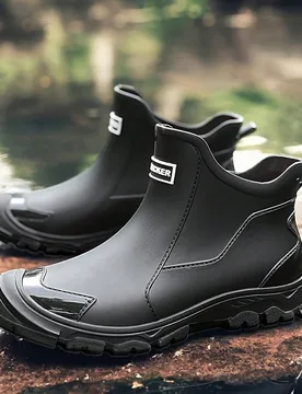 Botas de tobillo impermeables y cómodas para hombres, diseño de cordones fácil de poner y quitar, botas de lluvia multifuncionales para hombres, im - Shein - FashionsVida