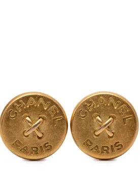 Gold Plated Round Button Clip On Earrings - Chanel - FashionsVida