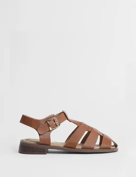 Womens Cassiopeia Faux Leather Closed Toe Fisherman Flat Shoes - Tan - Size Uk 5 - OASIS - FashionsVida