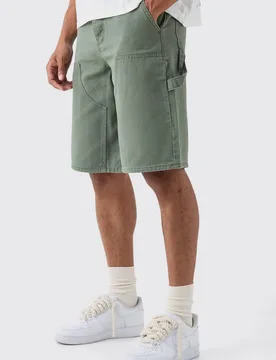 Herren Regular Carpenter Overdyed Denim Jorts Khaki Größe 32 - boohooMAN - FashionsVida