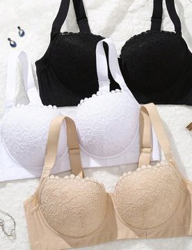 Conjunto de 3 sujetadores de encaje cómodos y multifuncionales para mujer de talla grande, que levantan y recogen, en color melocotón