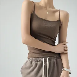 DOIAESKV Summer Tops for Women Basic Tanks Spaghetti Strap Camis Solid Stretch Sleeveless Slim Fit Basic Solid Knitted Camisole