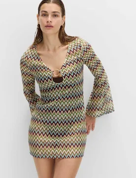 Textured V-Neck Mini Beach Dress Multi female - M&S - FashionsVida