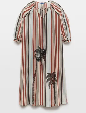 Jo & Mr. Joe - Kaftan largo rayas con bordado de palmera - Jo & Mr. Joe - FashionsVida
