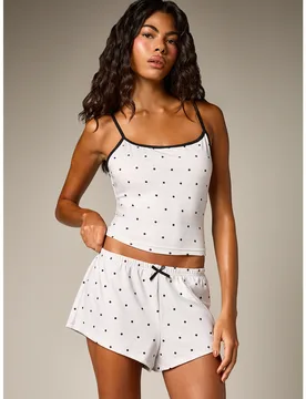 Conjunto de pijama de camiseta de tirantes y pantalones cortos con lunares para mujer, ropa de dormir, ropa de estar por casa, ropa de noche, conjunto - Shein - FashionsVida