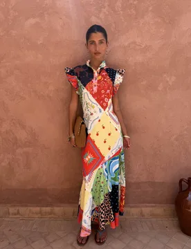 Printed High Neck Maxi Skater Dress Cream Mix female - Never Fully Dressed - FashionsVida